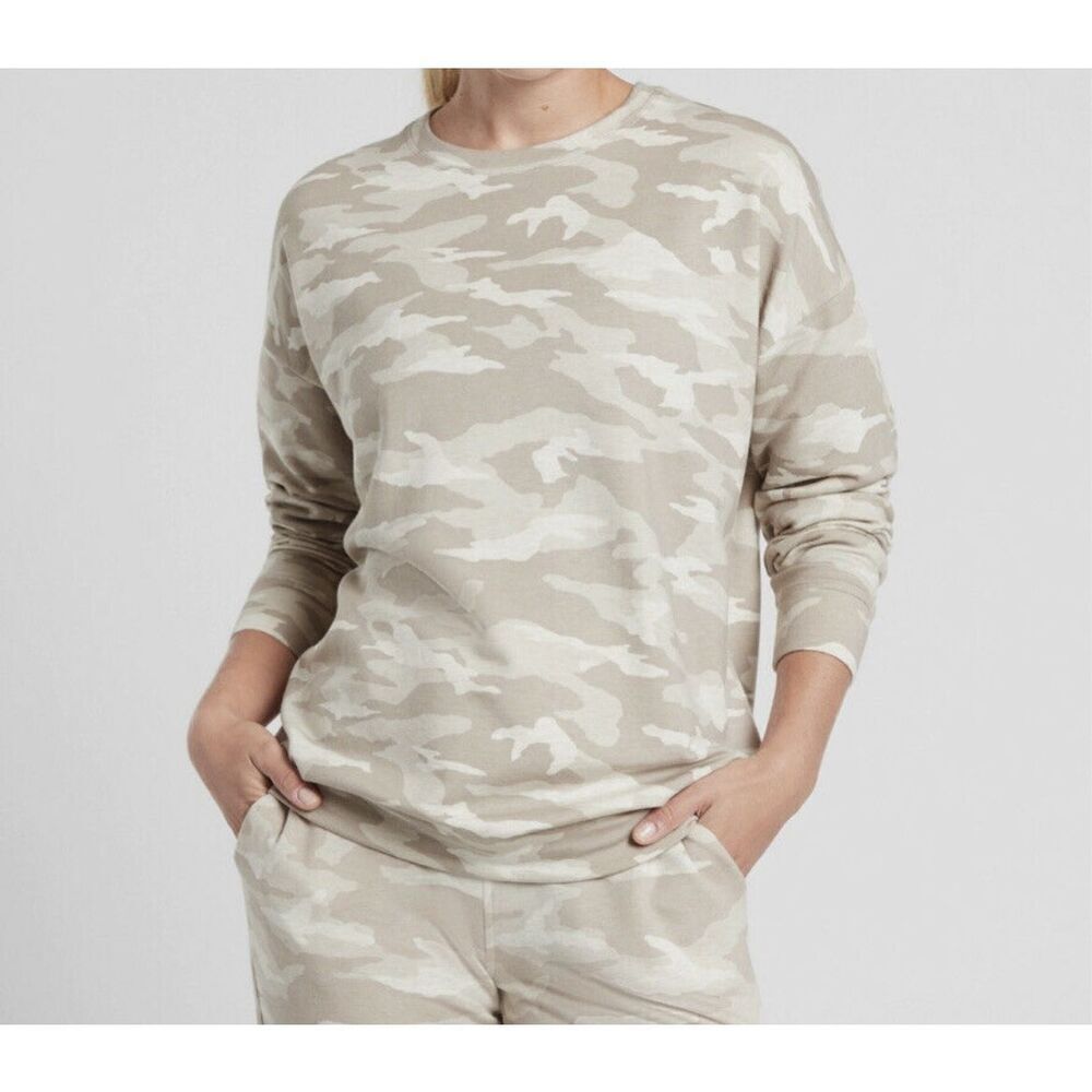 Athleta Balance Pullover Camo Lux Oatmeal Heather XXS Tencel